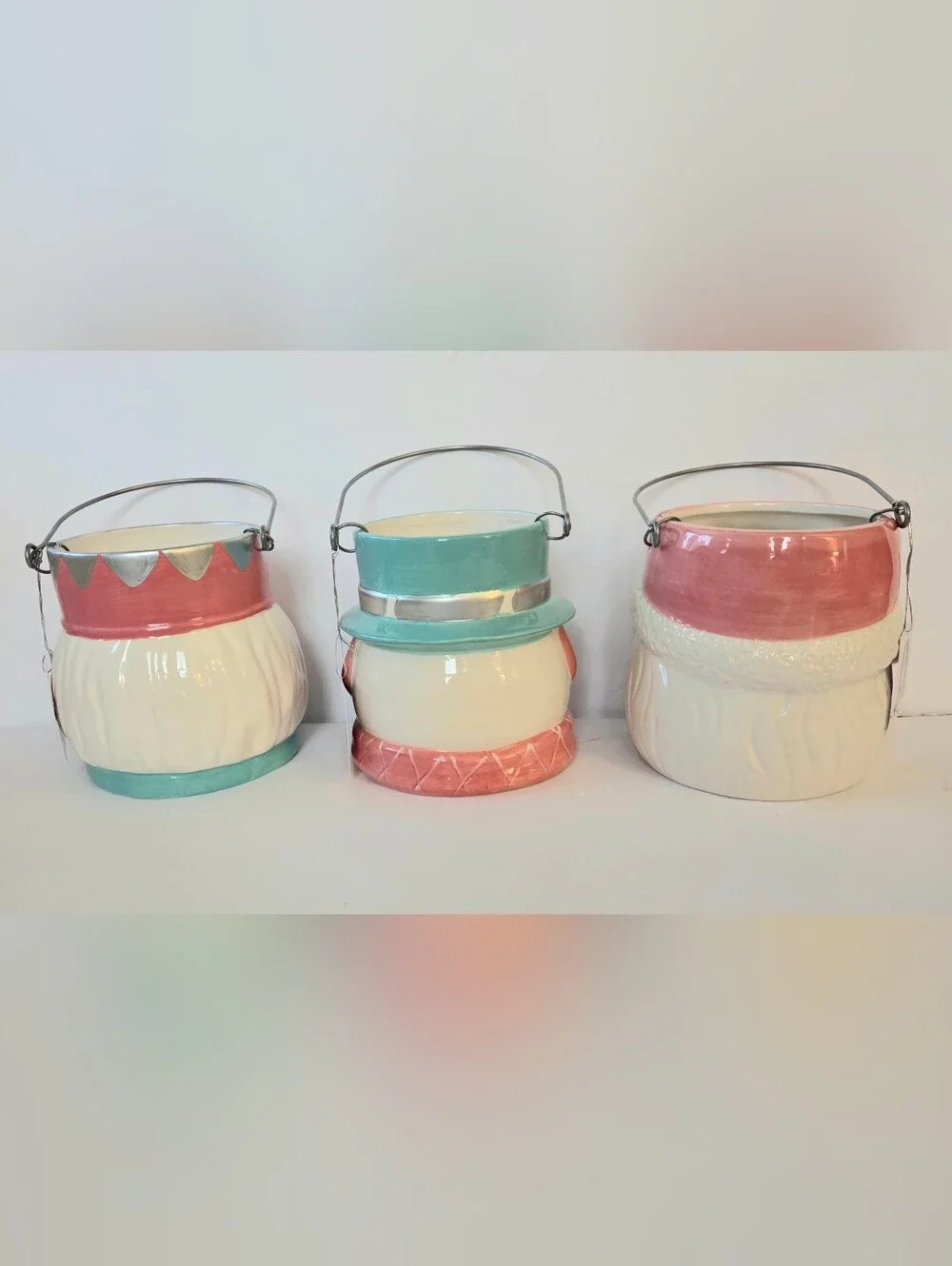MR CHRISTMAS CERAMIC MINI HOLIDAY LANTERNS, SANTA, SNOWMAN, NUTCRACKER SET  NIB
